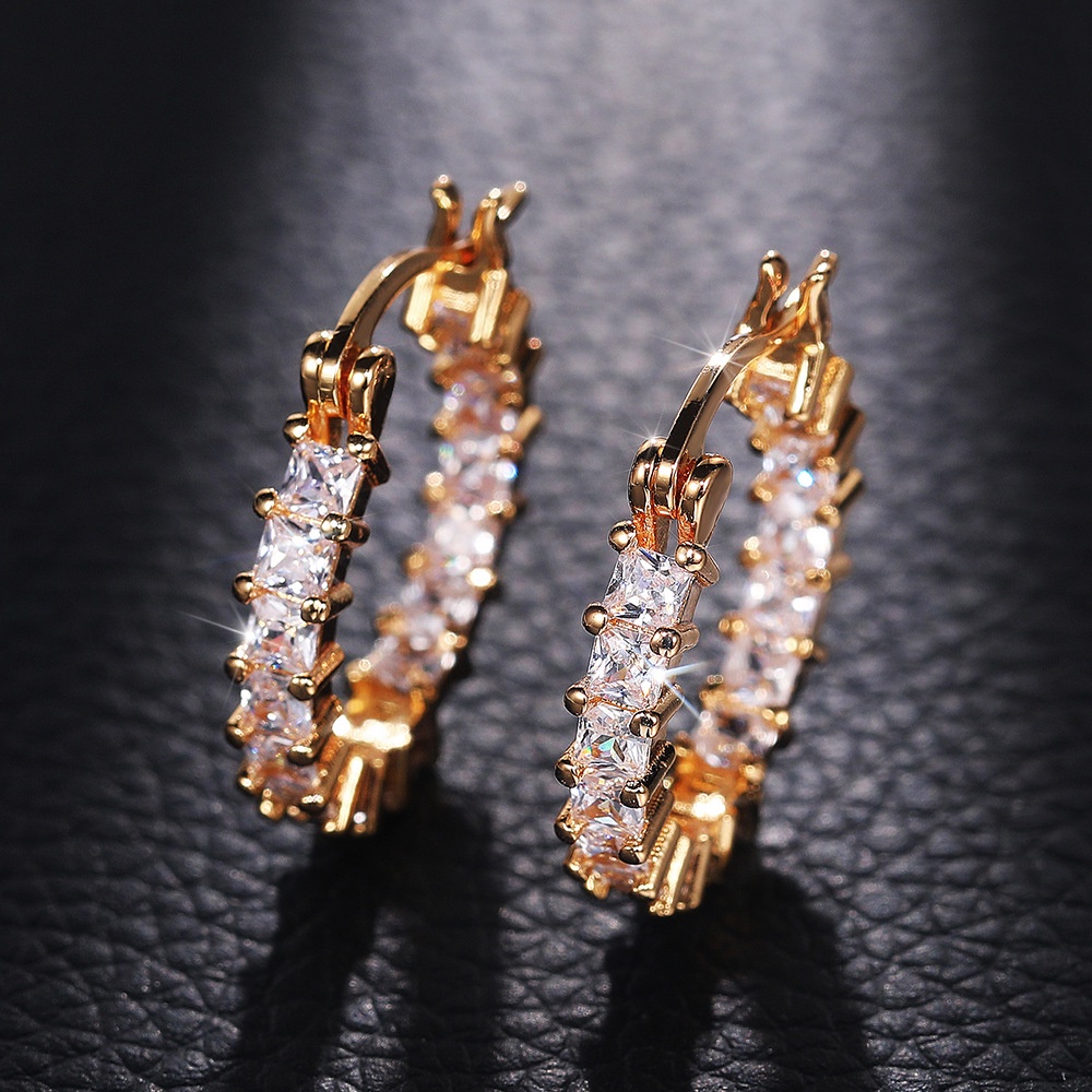 Khuyên Tai Mạ Vàng Đính Đá Zircon Cao Cấp Sang Trọng Phong Cách Âu Mỹ Dành Cho Nữ