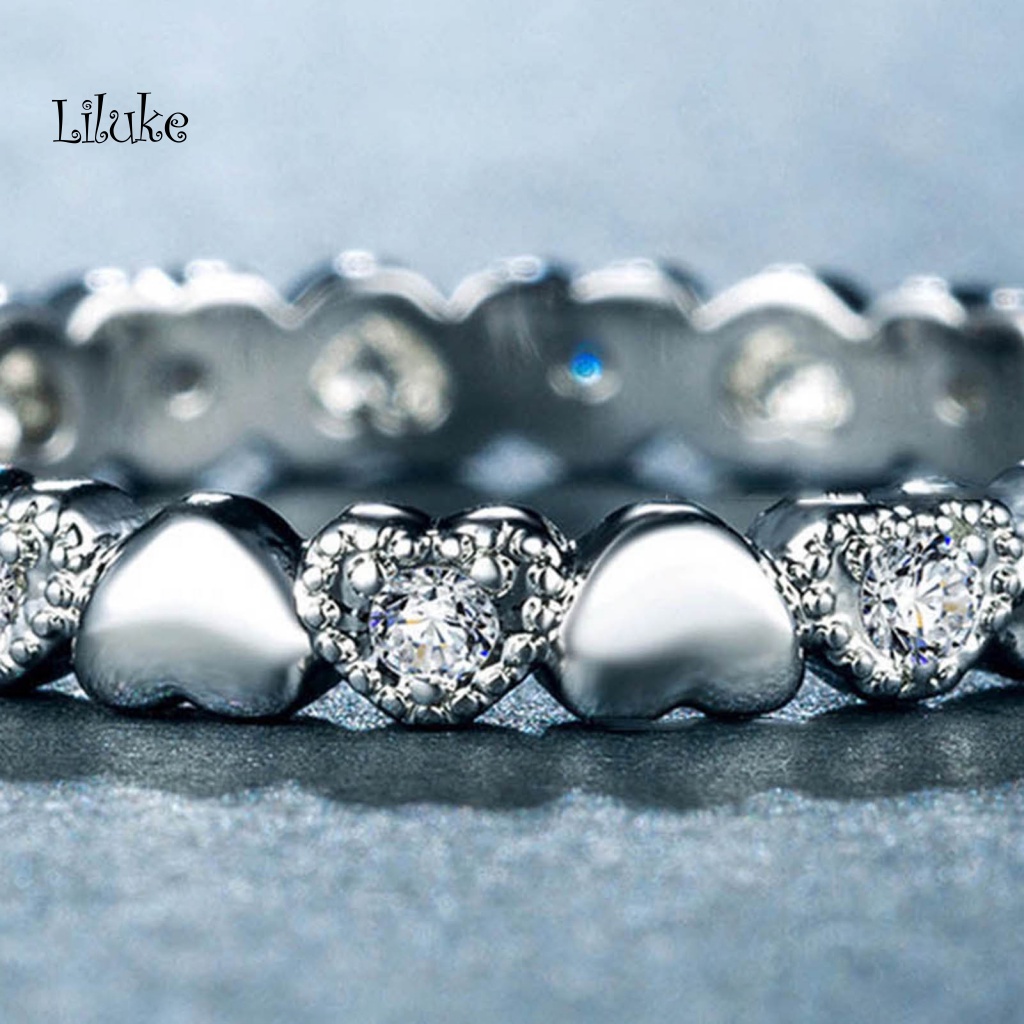 Nhẫn Mạ Bạc Trang Trí Hình Trái Tim Đính Đá Thời Trang Cho Nữ