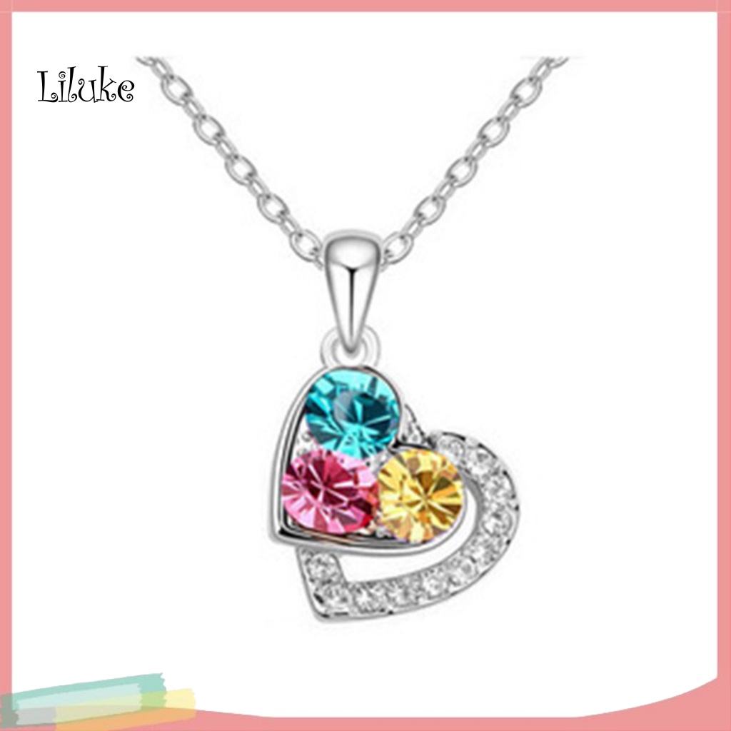 1 Bộ Vòng cổ Và Đôi Khuyên Tai Hình Trái Tim Đính Đá Thời Trang Cho Nữ