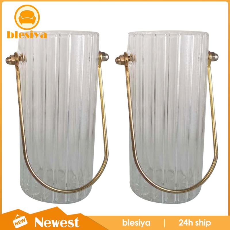 Bình Hoa Thủy Tinh Trong Suốt Hình Trụ Với Tay Cầm Kim Loại
