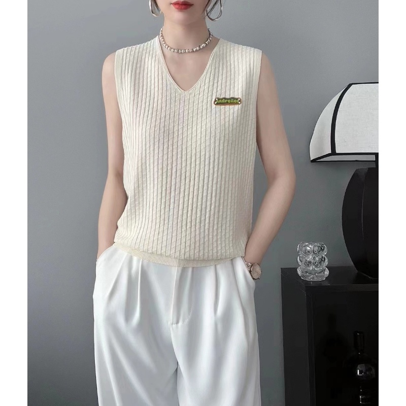 Áo Hai Dây Dệt Kim Mỏng Cổ Chữ V Đính Hạt Thời Trang Mùa Hè Cho Nữ