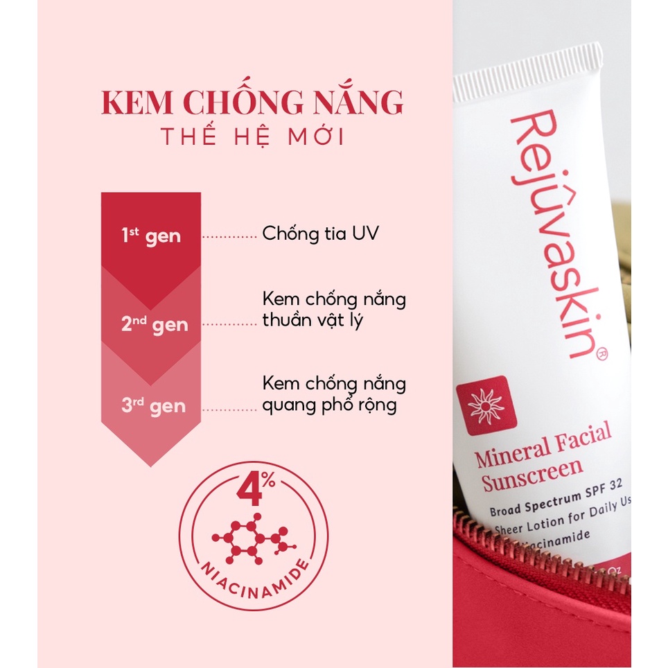 Kem chống nắng vật lý Mineral Facial Sunscreen Rejuvaskin SPF 32 dưỡng ẩm, phục hồi da 60ml - DH Beauty