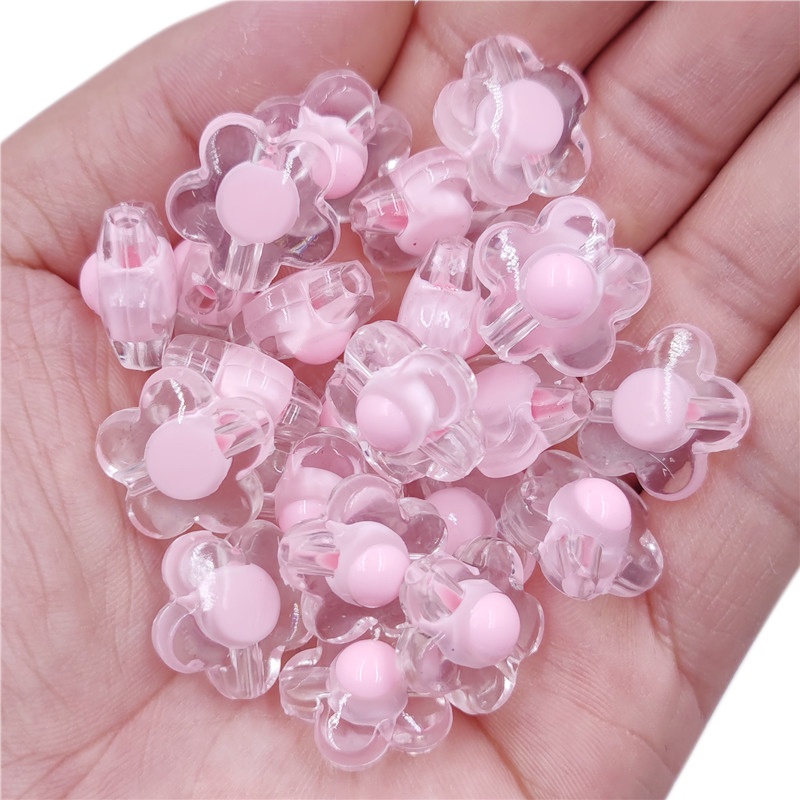 Bộ 10 Hạt Nhựa Acrylic Trong Suốt Hai Lớp Hình Hoa 17mm Dùng Làm Trang Sức DIY