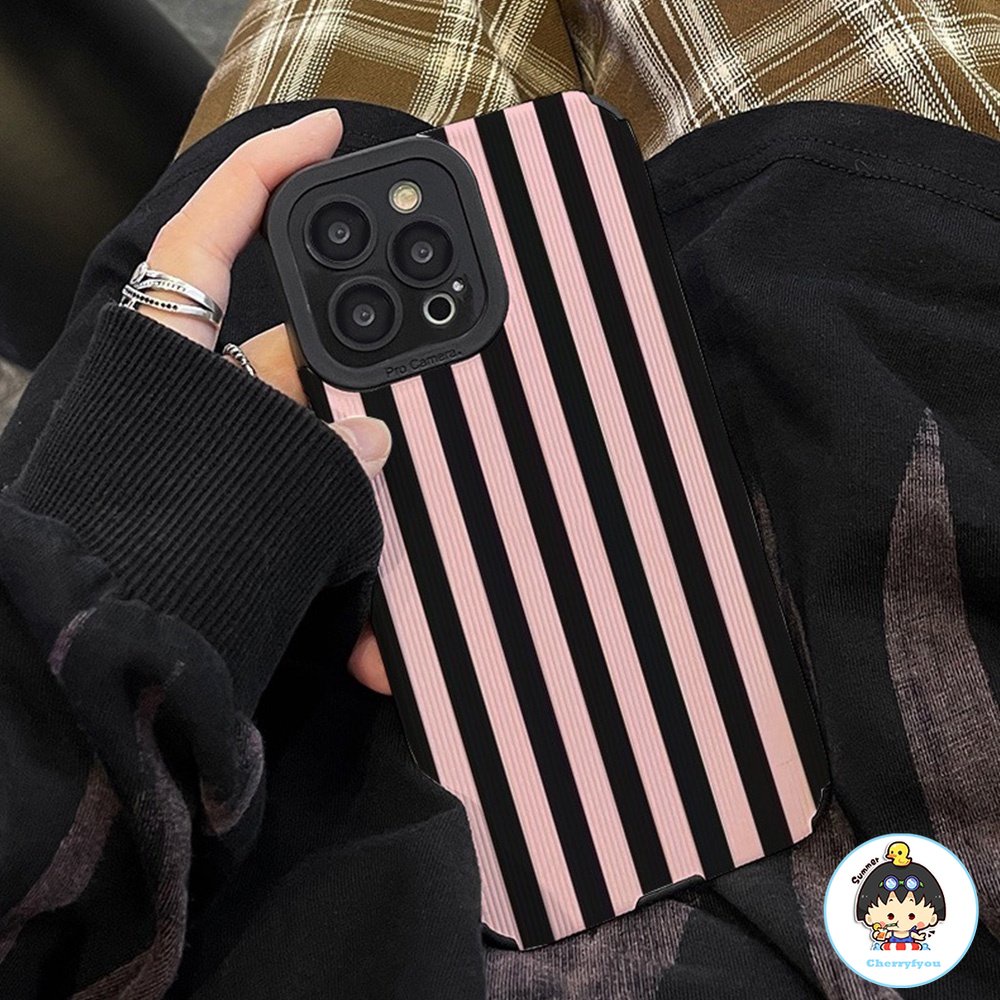 Ốp Điện Thoại TPU Họa Tiết Kẻ Sọc Màu Hồng Thời Trang Chống Trượt Cho IPhone 11 14 13 12 Pro Max X XR 8 7 Plus SE