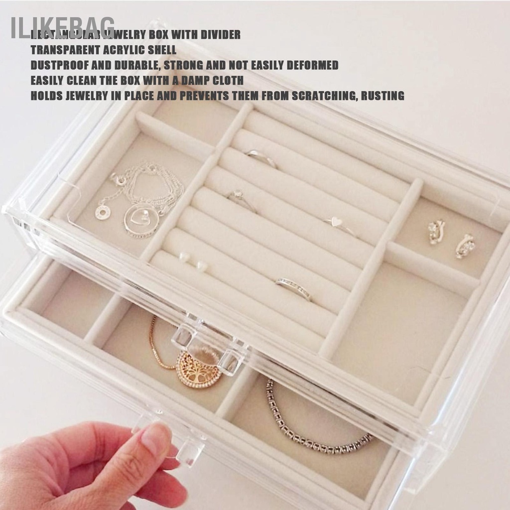 Ilikebag Acrylic Trang Sức Người Tổ Chức Chất Liệu Màu Be Ngăn Kéo Bàn Bảo Quản Hộp Đựng Cho Bông Tai Vòng Cổ
