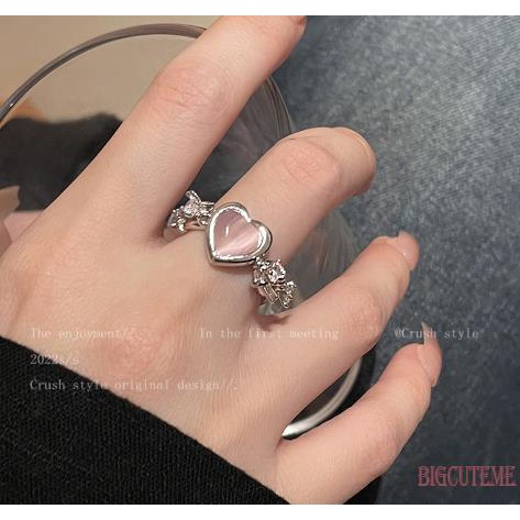 Nhẫn Đính Hôn Hình Trái Tim Đính Đá Pha Lê Màu Hồng Có Thể Điều Chỉnh Thời Trang Cho Nữ