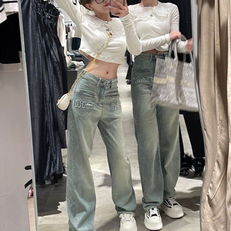 Quần Denim Lưng Cao Ống Rộng Thời Trang Mùa Hè Dành Cho Nữ