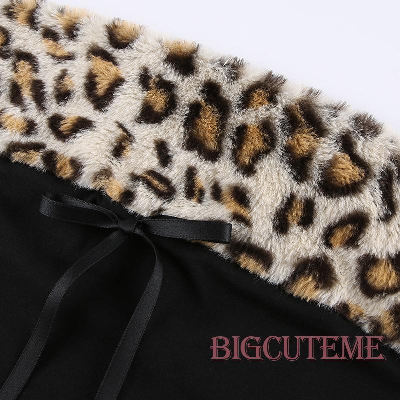 [] - Áo Ống Màu Đen Ghép Vải Họa Tiết Da Báo Đính Nơ Trước Không Dây Hở Lưng Mùa Hè Cho Nữ