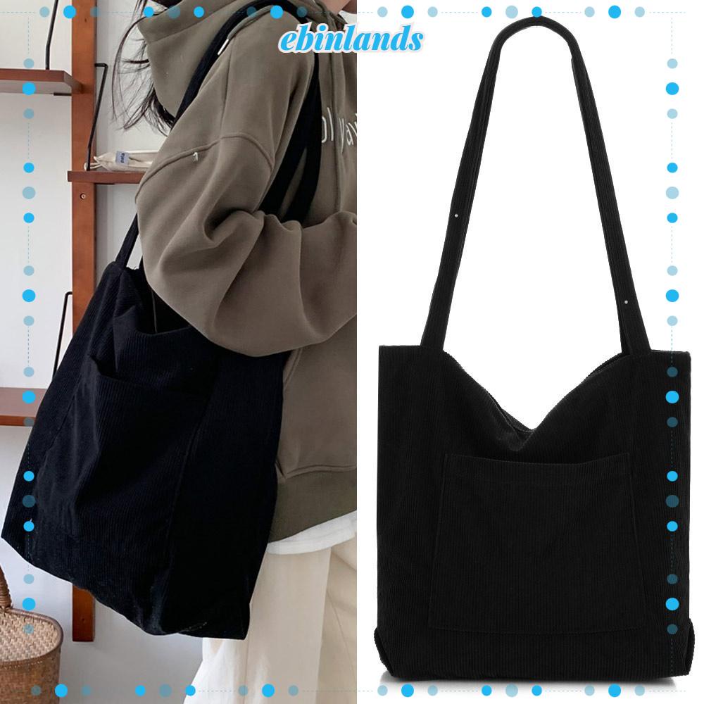 Ebinlands Túi Tote Mua Sắm Sức Chứa Lớn Bằng Vải Nhung Kẻ Cho Nữ