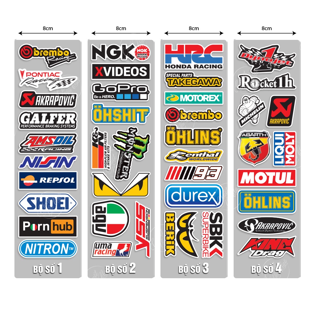 Combo 40 logo tem xe decal hình dán chống thắm nước trang trí xe máy