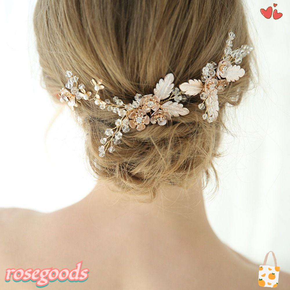 Lược Cài Tóc Cô Dâu Hình Hoa Hồng|Kẹp Tóc Hợp Kim Hình Vương Miện