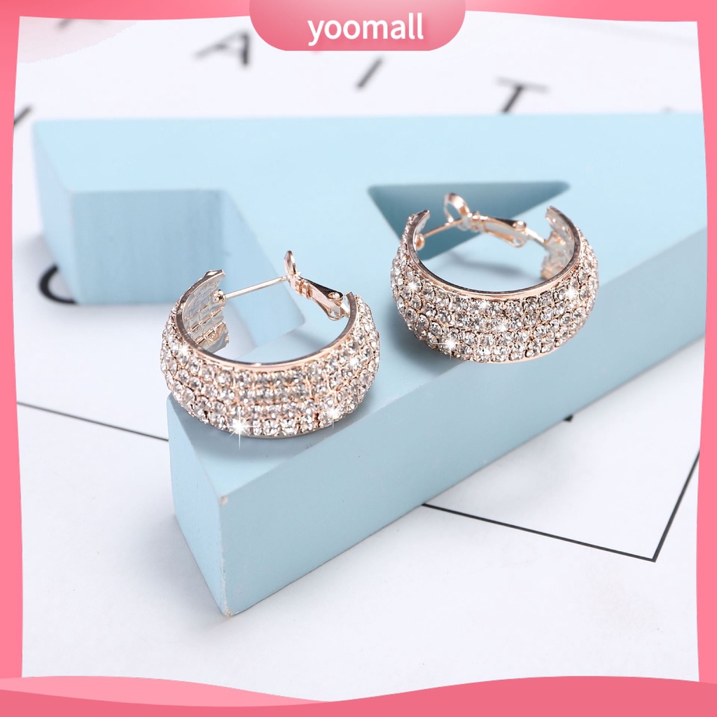 [YM] Bông Tai Đính Kim Cương Giả Rộng Màu Trắng Phổ Biến Cho Nữ