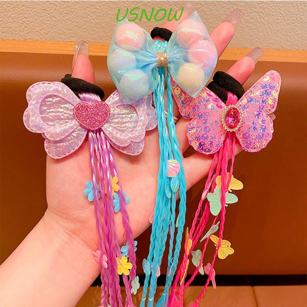USNOW Dây Buộc Tóc Giả Thắt Bím Đuôi Ngựa Co Giãn Tự Nhiên Dễ Thương Cho Bé Gái