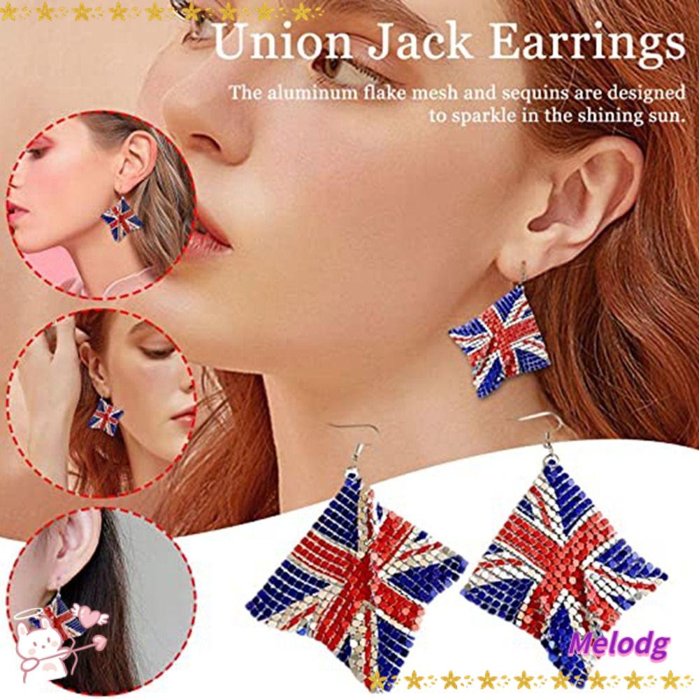 MELODG Set 2 Đôi Khuyên Tai King Charles Iii Bằng Hợp Kim In Họa Tiết Cờ Anh Quốc Cho Nữ