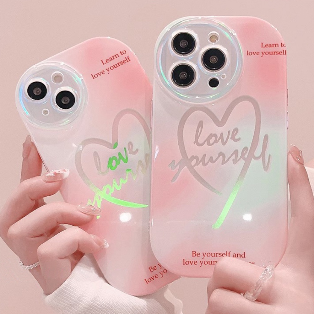 Ốp Điện Thoại TPU Mềm Màu Laser Bảo Vệ Ống Kính Họa Tiết Trái Tim Cho IPhone 11 12 13 14 Pro Max