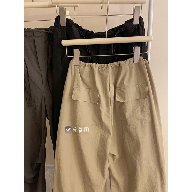 SUXI Quần ống rộng Lưng Cao Phối Dây Rút Thời Trang Mùa Hè Phong Cách Vintage