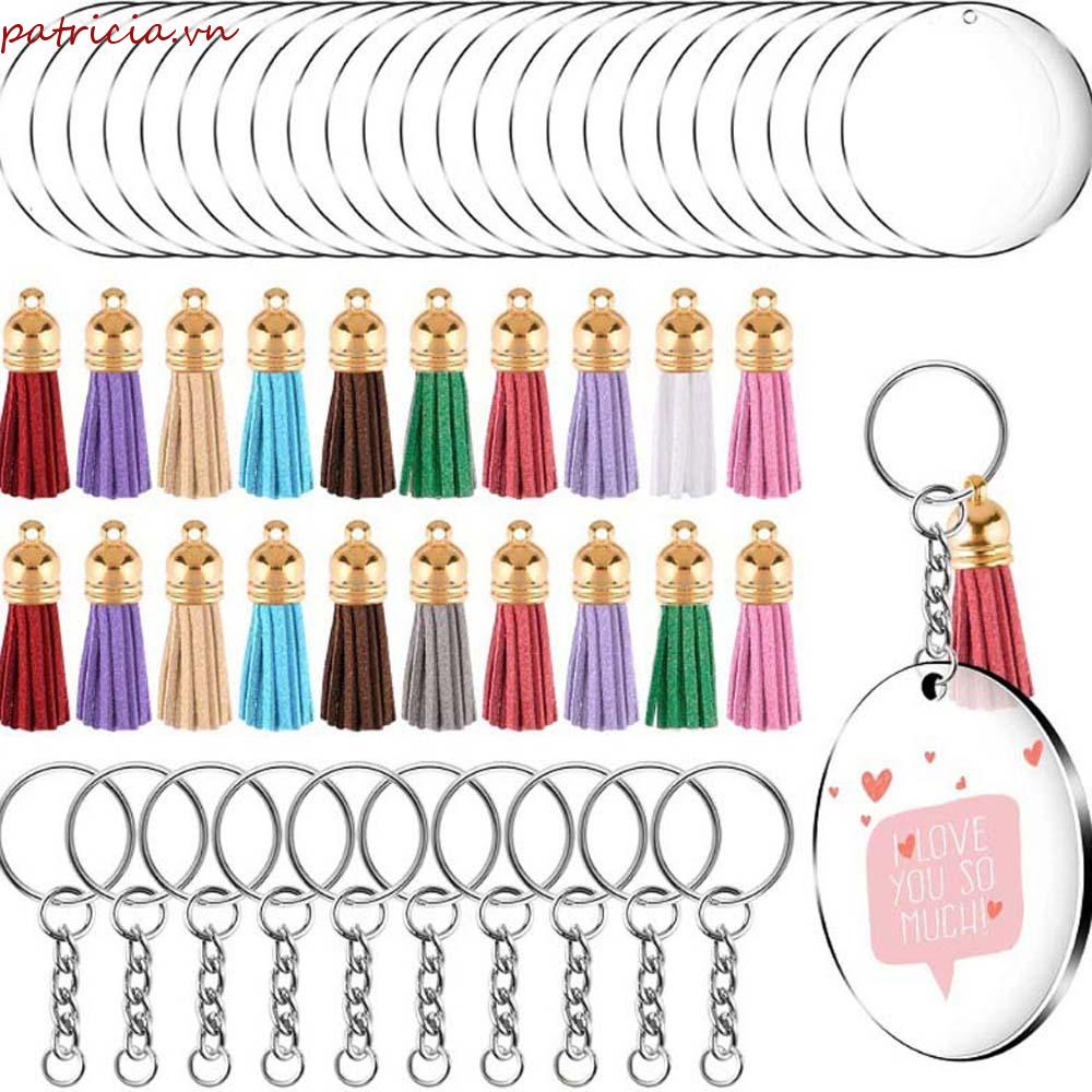 PATRICIA Set Móc Khóa Dạng Đĩa Tròn Phối Tua Rua Chất Liệu Da Và Kim Loại Dùng Làm Trang Sức