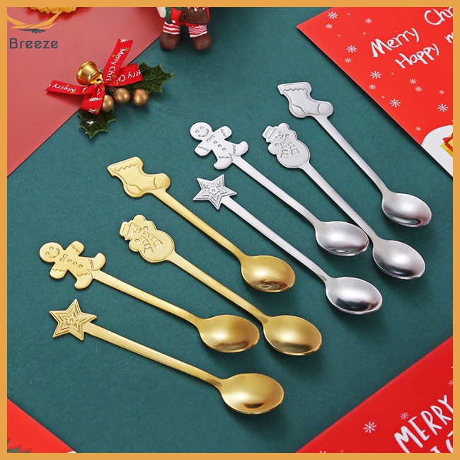 Bộ 4 Muỗng Cà Phê Bằng Thép Không Gỉ Phong Cách Giáng Sinh