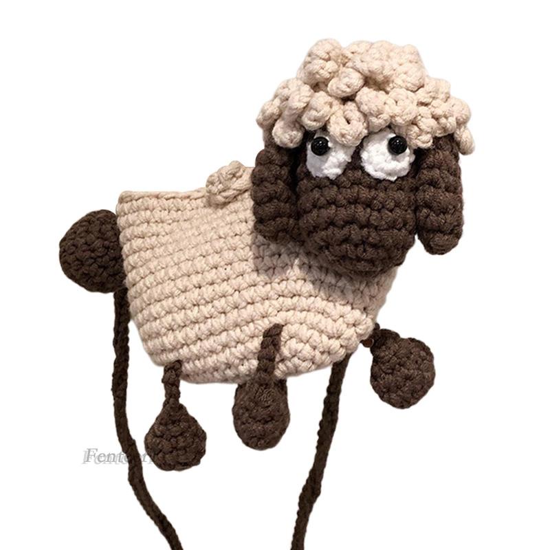 [Fenteer1] Túi Tote Đeo Vai Đan Len Hình Cừu Đeo Chìa Khóa Cho Nữ