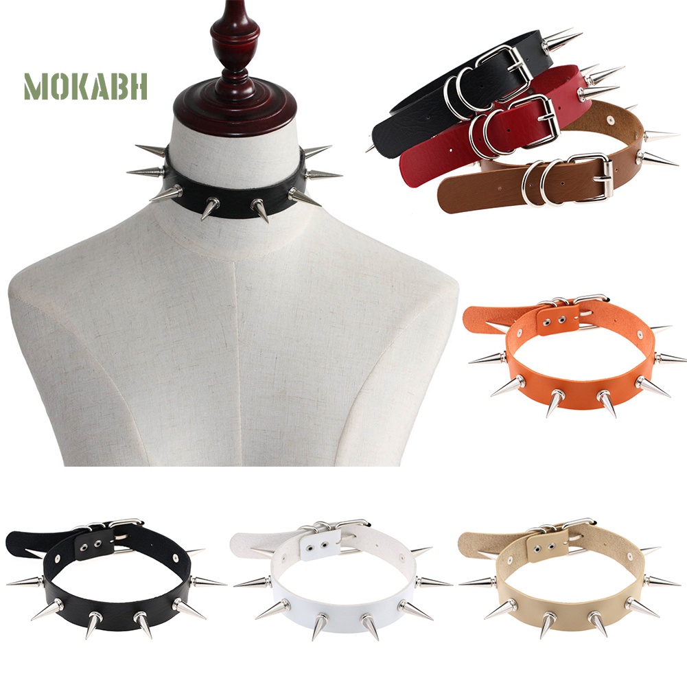 [Mok Abh] Vòng Cổ Choker Da Đính Đinh Tán Bằng Hợp Kim