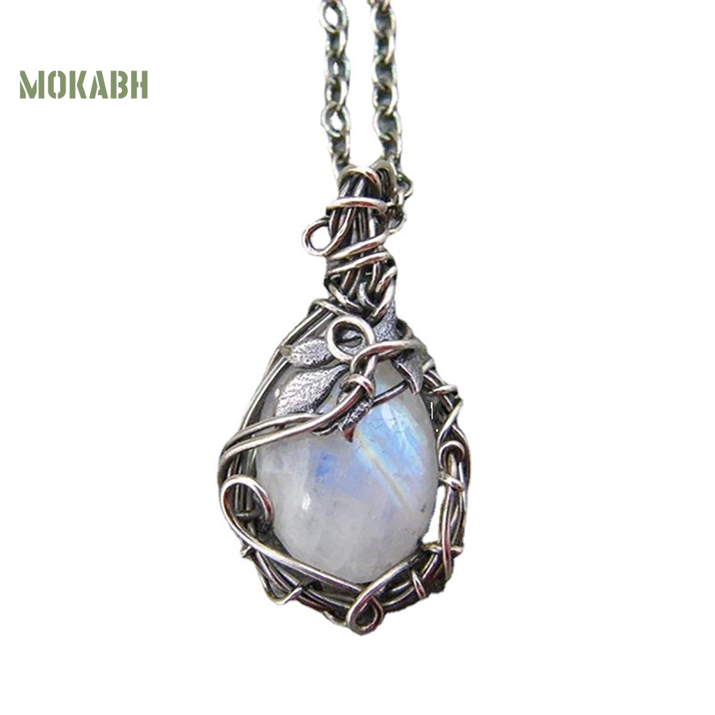 [Mok] Vòng cổ Mạ Bạc Mặt Đá Mặt Trăng Chất Lượng Cao Phong Cách Vintage Cho Nữ