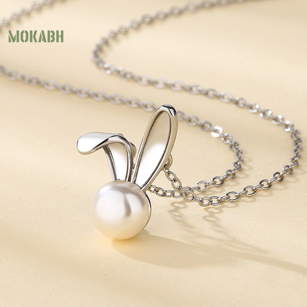 [Mok Abh] Vòng cổ Mảnh Mặt Hình Con Thỏ Đính Ngọc Trai Nhân Tạo Không Gây Dị Ứng Thời Trang Cho Nữ
