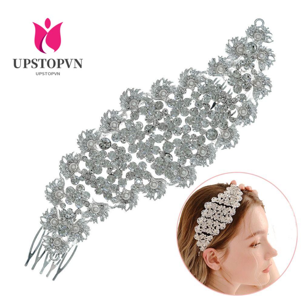 UPSTOPVN Lược Cài Tóc Đính Pha Lê Màu Sắc Bạc Duyên Dáng Dành Cho Cô Dâu