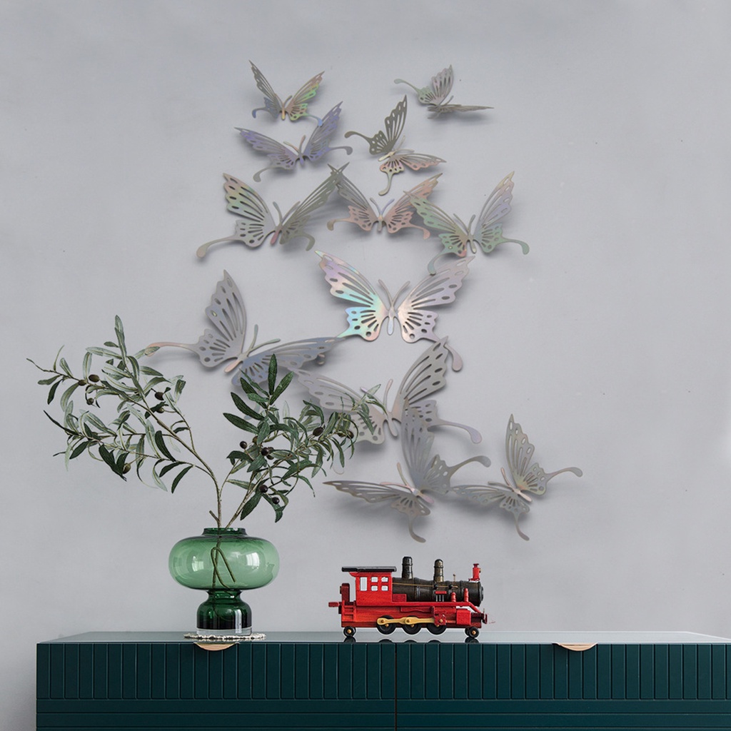 1 Bộ Miếng Dán Tường Trang Trí Hình Bướm 3D Bằng Giấy Hiệu Ứng Mạ Điện