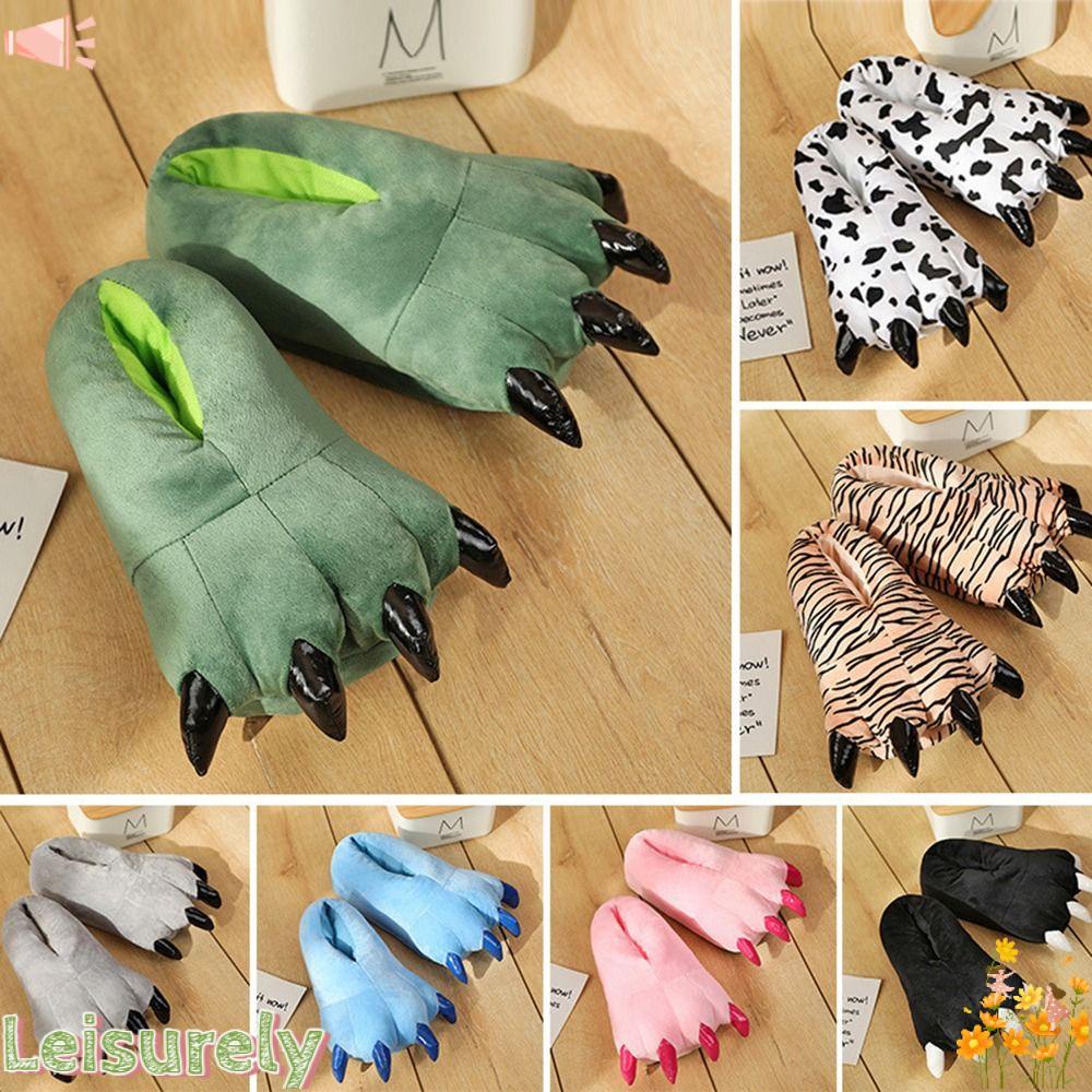 LEILY Dép Bông Đi Trong Nhà Chống Trượt Hình Móng Vuốt Khủng Long Hoạt Hình Giữ Ấm Mùa Đông Cho Nam Và Nữ