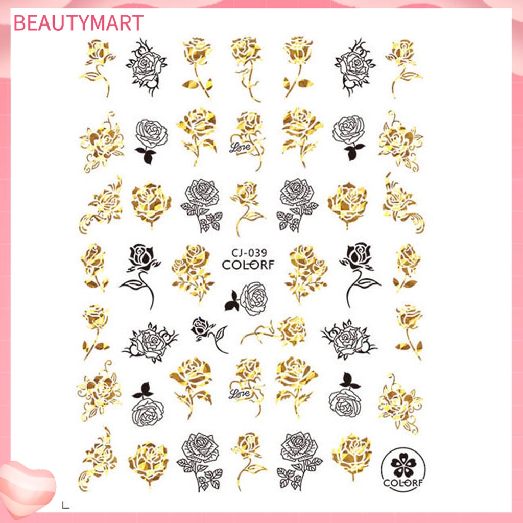 [beautymart] Nhãn Dán Móng Tay Tự Dính Họa Tiết Hoa Hồng Trái Tim Tình Yêu Tinh Tế Chống Rơi Có Thể Tháo Rời Trang Trí DIY