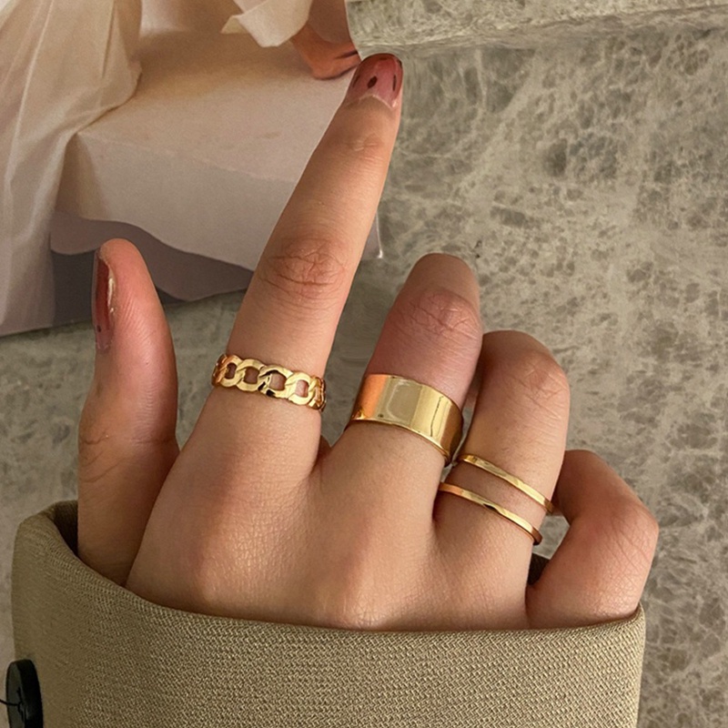 Ygt Set 3 Nhẫn Hở Phối Dây Xích Phong Cách Hip Hop Punk Cá Tính