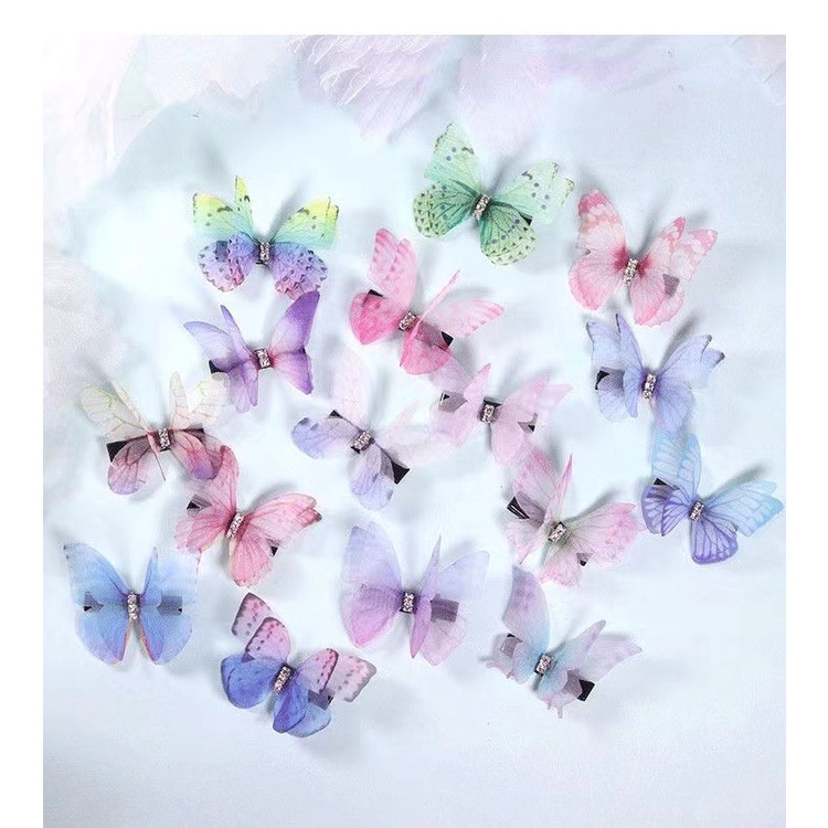 Kẹp Tóc Vải Tuyn Đính Đá Giả Hai Lớp Họa Tiết Bướm 2023