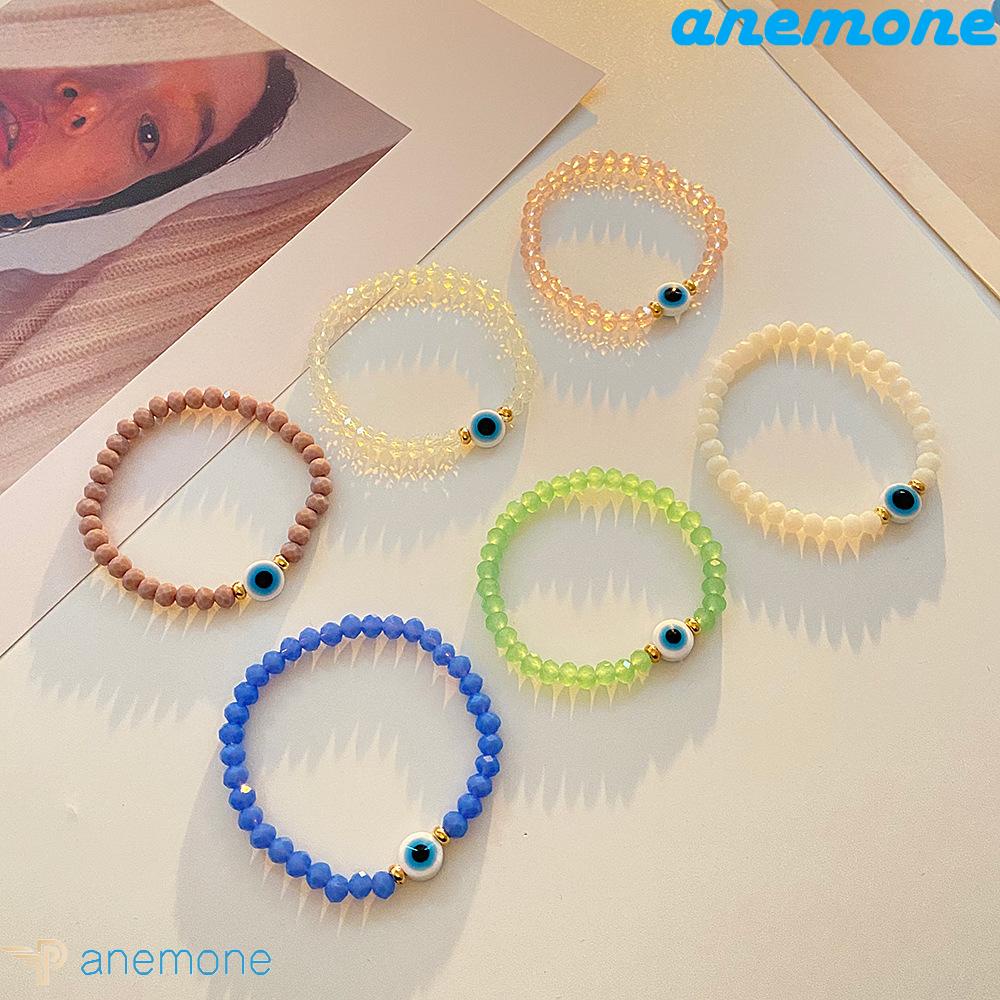 Bộ 6 Vòng Tay Hạt Nhựa Acrylic Bện Hình Mắt Quỷ Nhiều Màu Sắc Tùy Chỉnh Thời Trang Cho Nữ