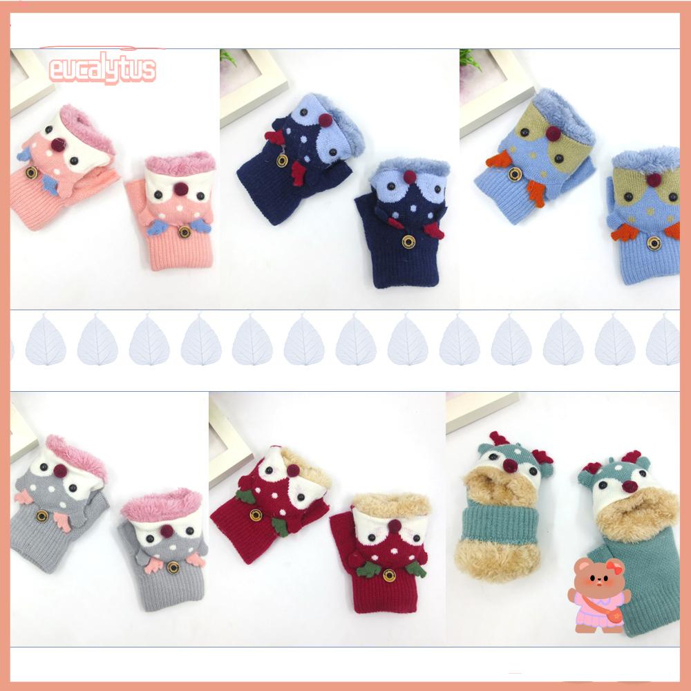 EUTUS Găng Tay Dày Dặn Ấm Áp Kiểu Hoạt Hình Tuần Lộc Dễ Thương Cho Bé 3-7