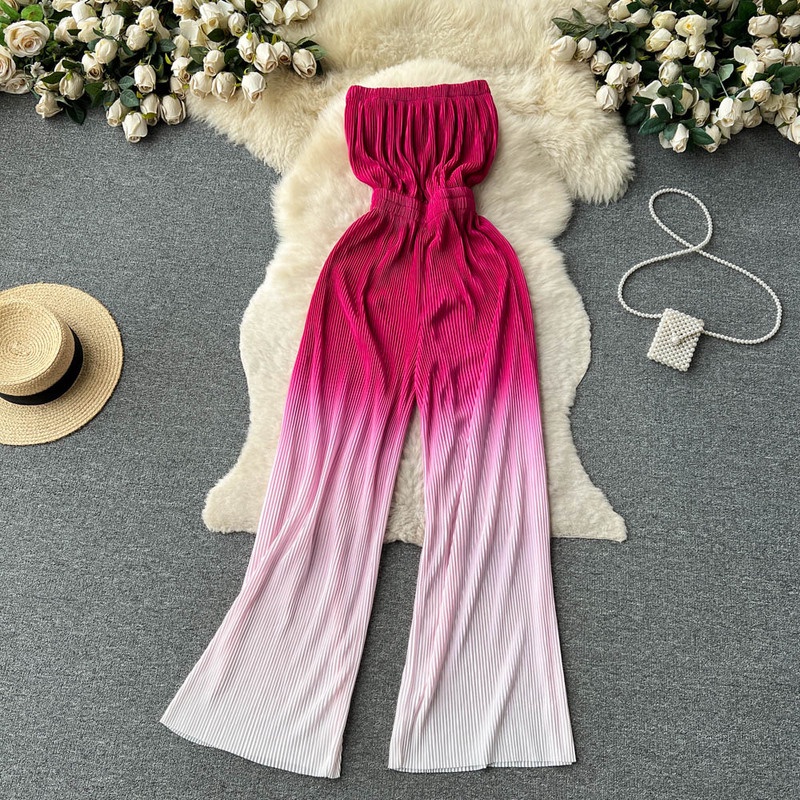 Jumpsuit Ống Rộng Màu Sắc Gradient Phong Cách Âu Mỹ Độc Đáo Thời Trang Mùa Hè Cho Nữ