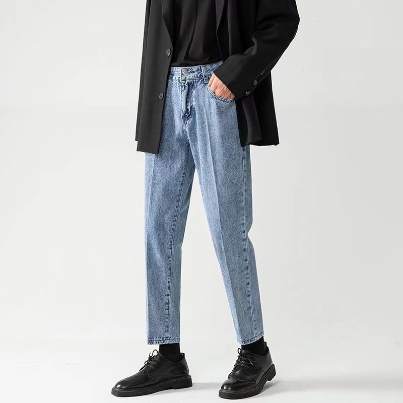 Quần Jean Dài Dáng Rộng Mỏng Màu Trơn Thời Trang Thu Đông Hàn Quốc Đơn Giản Chất Lượng Cao Cho Nam