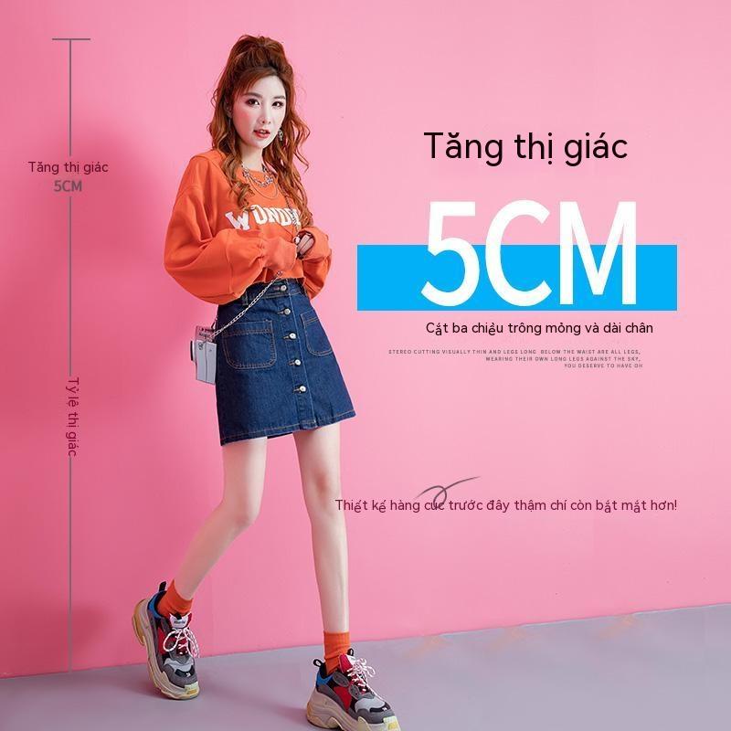 Váy denim mùa hè phụ nữ a-line váy eo cao túi hông học sinh mỏng và siêu hot váy ngắn
