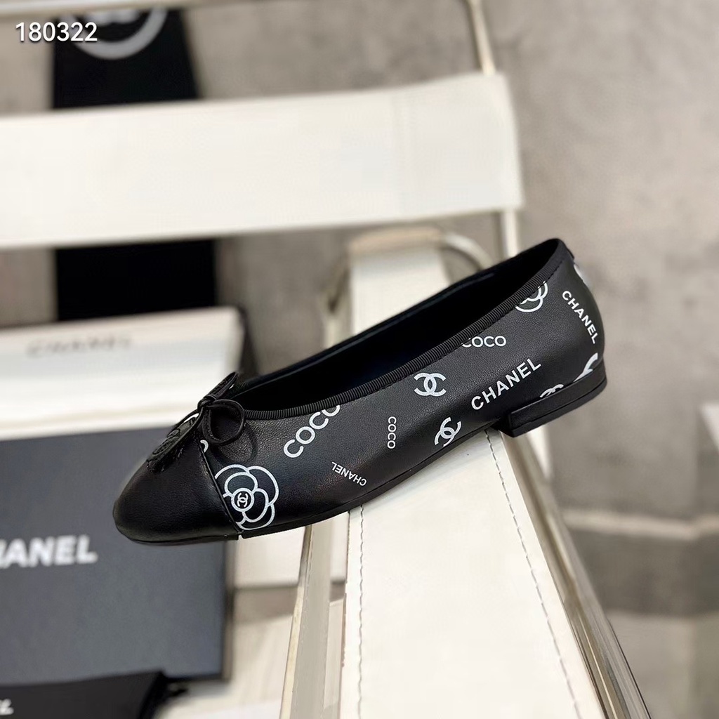 Chane1 Giày Búp Bê In logo Đính Nơ Phong Cách Cổ Điển Thanh Lịch Dành Cho Nữ