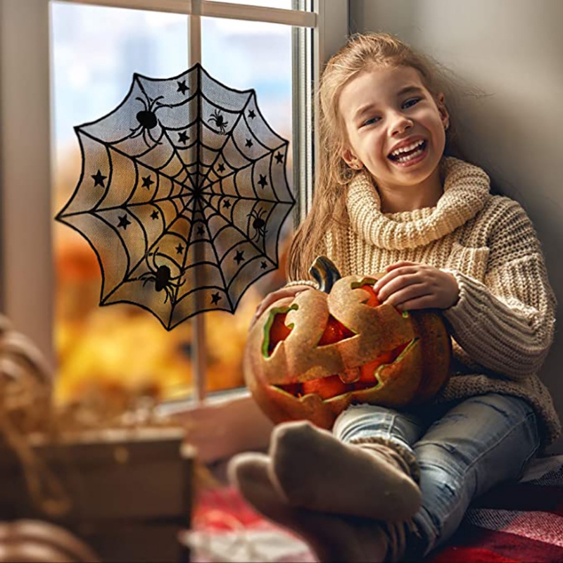 Khăn Trải Bàn Mạng Nhện Đen Phối Ren Dùng Trang Trí Tiệc Halloween