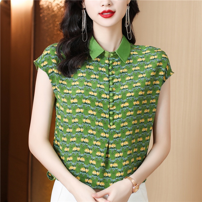 Áo Sơ Mi Lụa Mulberry Cao Cấp Tay Ngắn In Hoa Thời Trang Mùa Hè 2023 Mới Cho Nữ