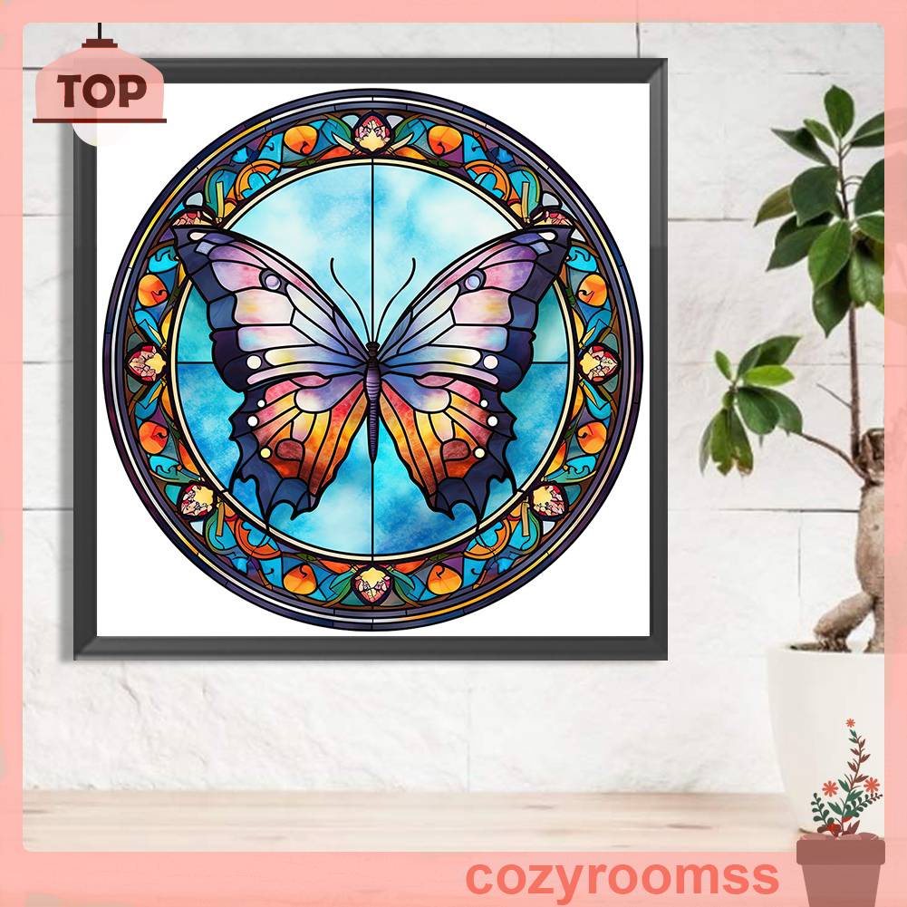 Tranh Đính Đá Kim Cương Toàn Bộ 5D DIY Hình Vẽ Bướm Bằng Kính