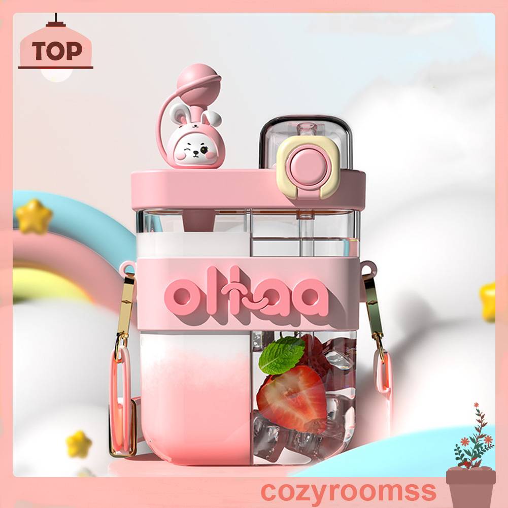 Bình Nước 800ml Họa Tiết Hoạt Hình Có Dây Đeo Tiện Dụng