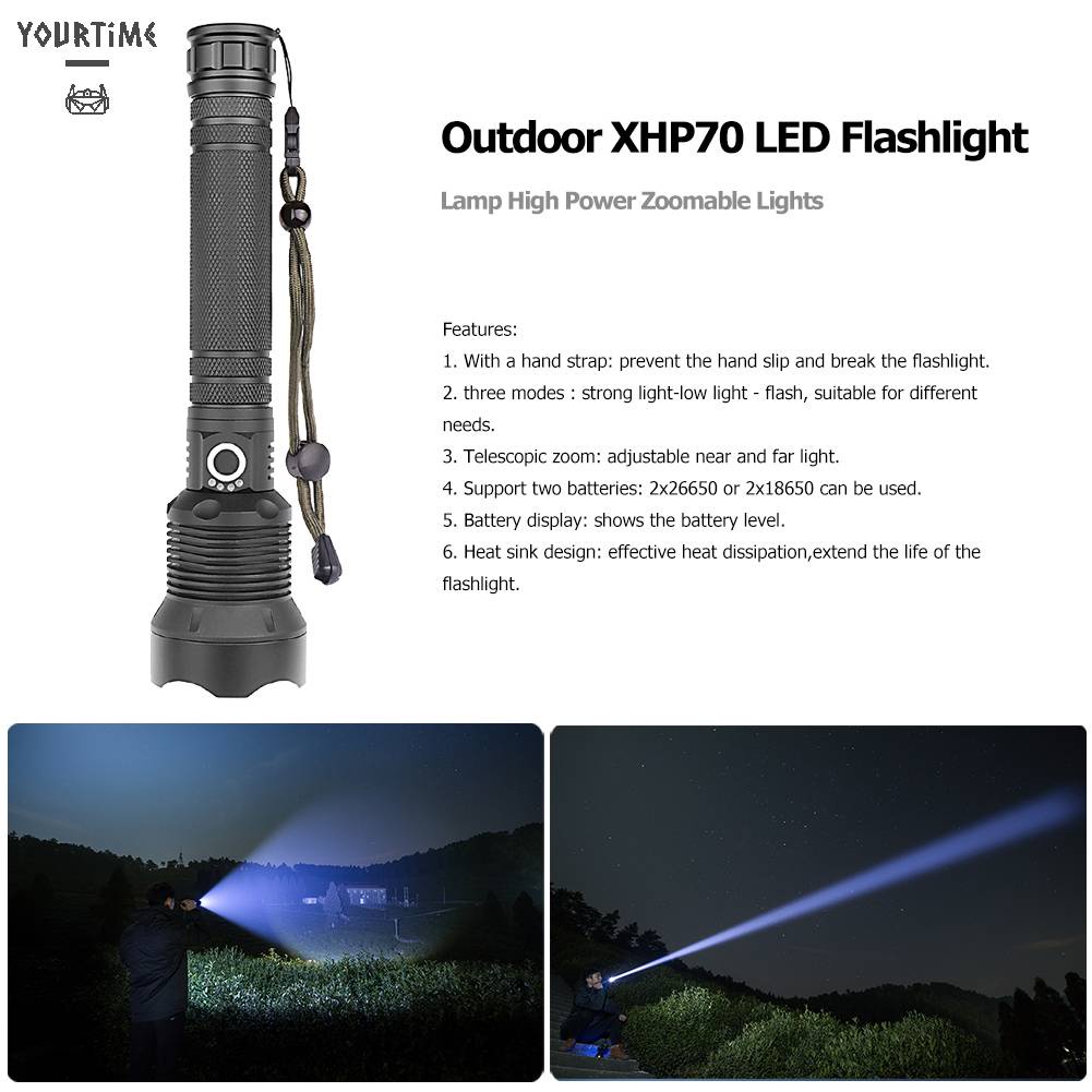 Đèn Pin XHP70 LED 3 Chế Độ 2000LM Chống Thấm Nước IPX4 Sạc USB Tiện Dụng