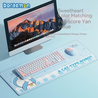 Bộ Bàn Phím Và Chuột Không Dây Hình Doraemon Dễ Thương
