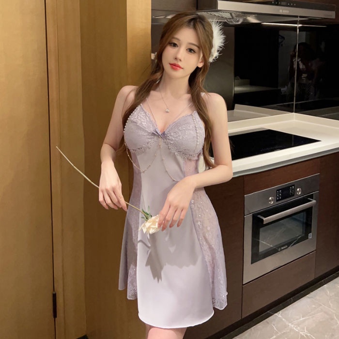 Bộ Đầm Ngủ Lụa Tuyết Hai Mảnh Có Đệm Ngực Gợi Cảm Cho Nữ 2023