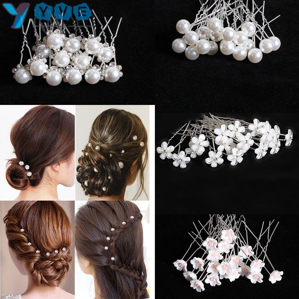 YVE Set 20 Trâm Cài Tóc Chữ U Hình Hoa Đính Đá Pha Lê Nhân Tạo Trang Trí Tóc Cô Dâu