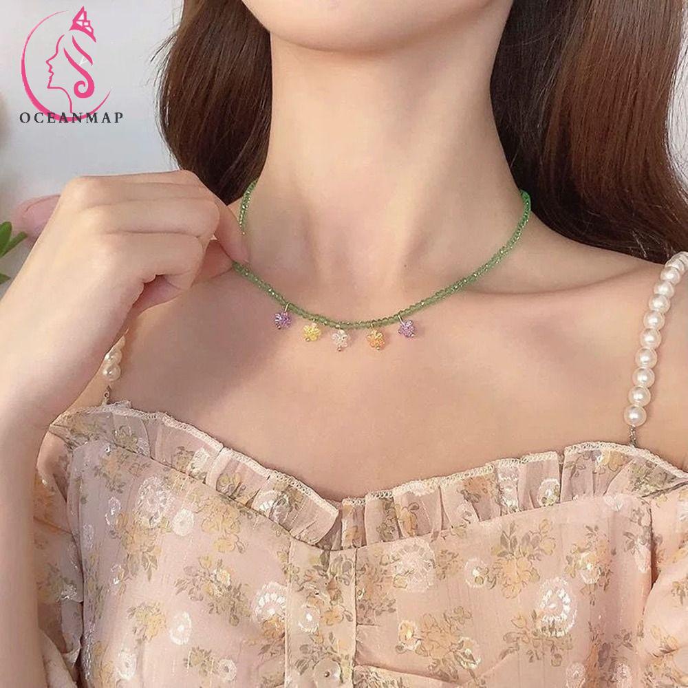 OCEANMAP Vòng cổ Hạt Nhựa Nhiều Màu Sắc Phong Cách Hàn Quốc Y2K Dành Cho Nữ