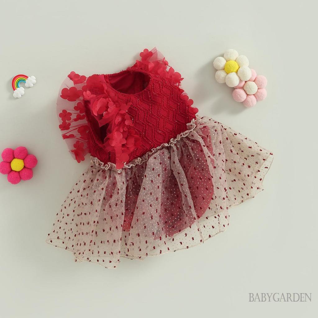 Bộ Áo Liền Quần Không Tay Phối Vải Lưới Họa Tiết Hoa Dành Cho Bé Gái 0-24 Tháng Tuổi