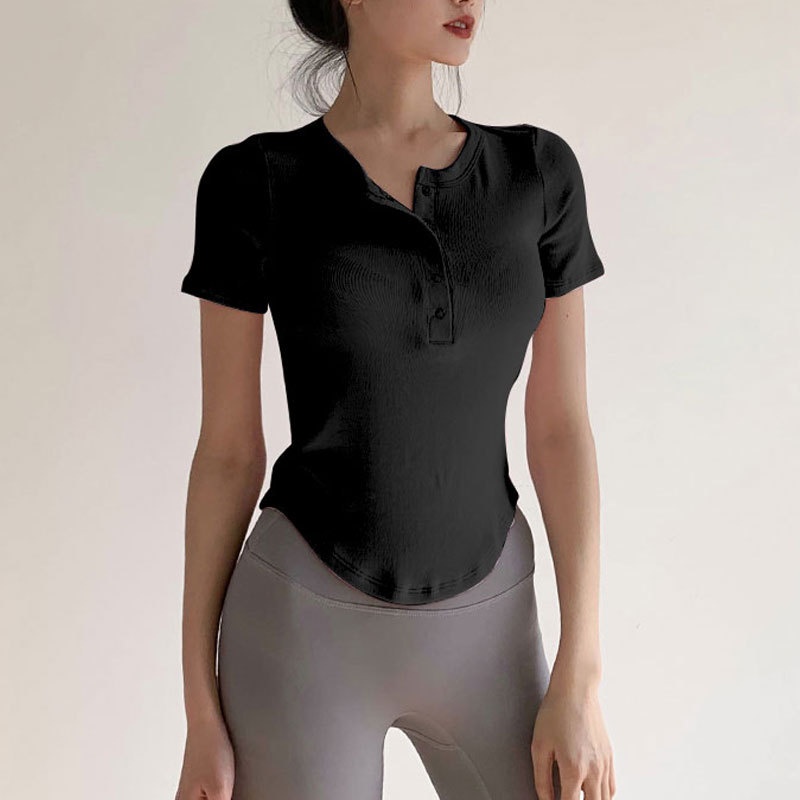 Yoga Sports Top Short Sleeve Button rèn luyện và mặc hàng ngày