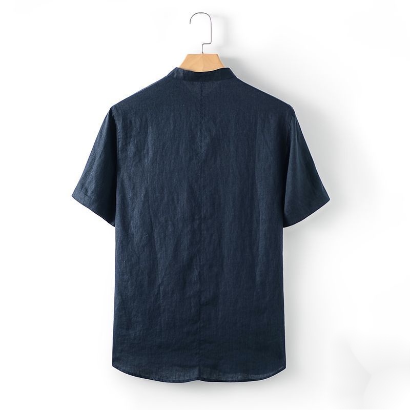 Áo Sơ Mi cotton Lanh Mỏng Tay Lửng Cổ Đứng Dáng Rộng Thời Trang Mùa Hè 2023 Cho Nam